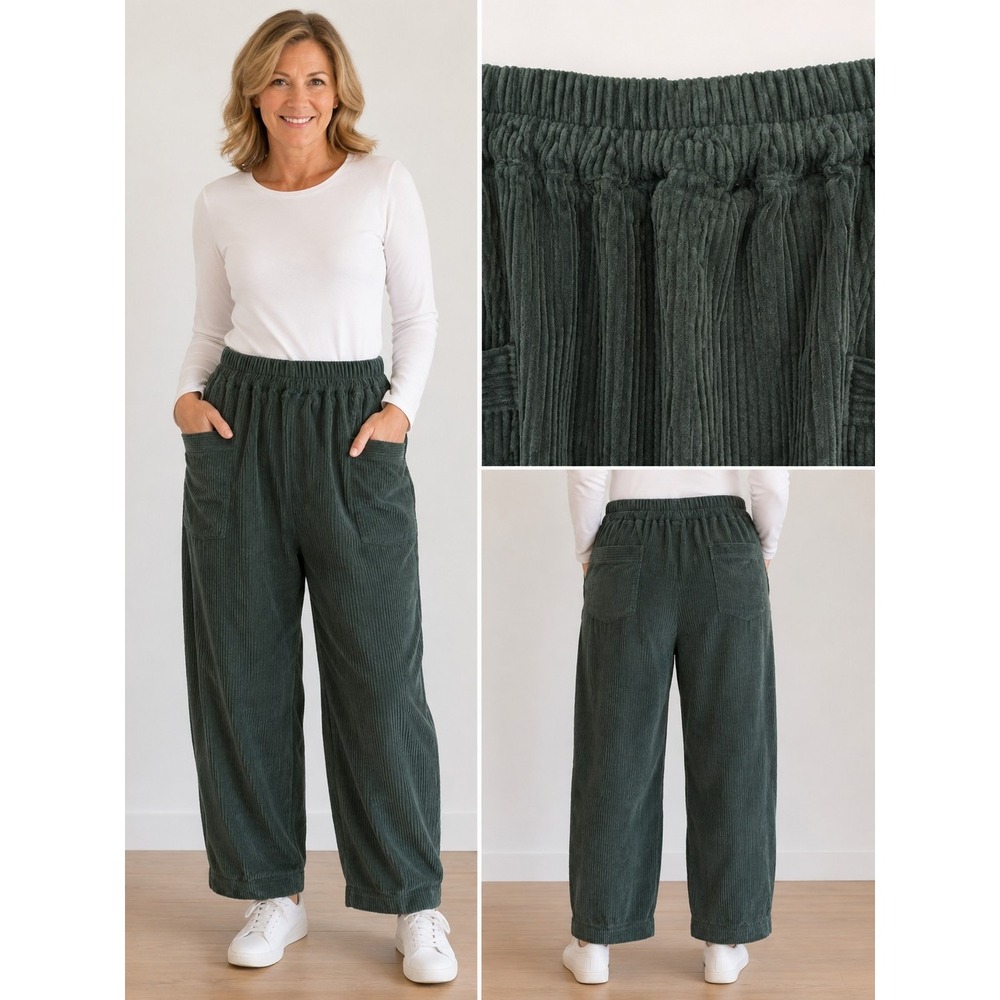 Vintage Corduroy Harem Wide Leg Pull On Pants Green Sz M